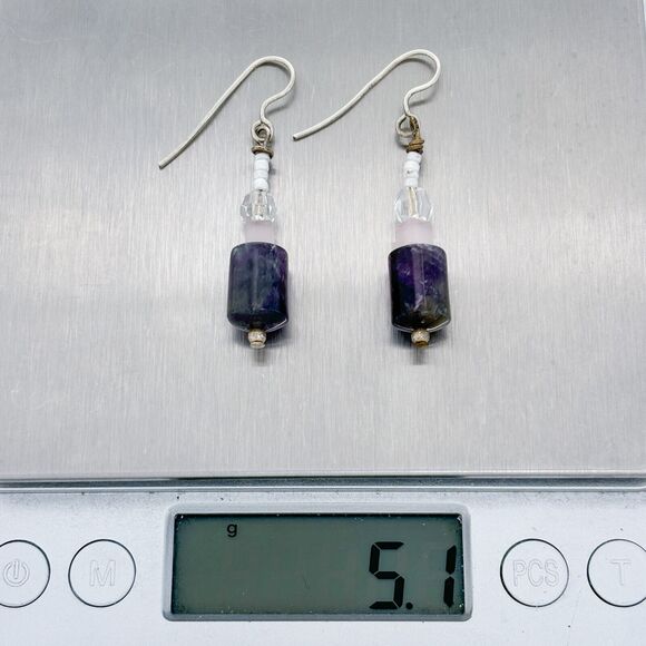 Vintage Silver Tone Amethyst And Crystal Dangle Earrings - Picture 4 of 4